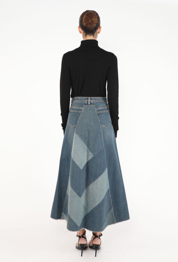 Saint Laurent Pre-Fall 2015 Denim Patchwork Skirt - 5