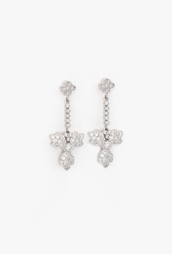 Vintage Fine Jewelry 18k White Gold & 2 Carats Diamond Clover Earrings - 2 Vintage Fine Jewelry 18k White Gold & 2 Carats Diamond Clover Earrings - 2