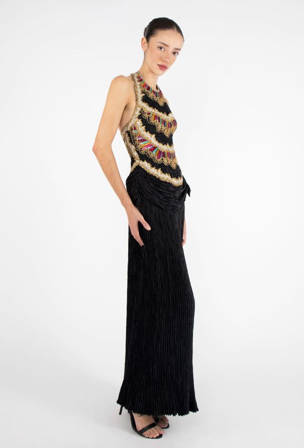 STUNNING Mary McFadden Hand-Embroidered Plissé Gown - 3