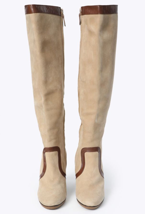 Hermès Suede Leather Trim Wedge Boots - 3
