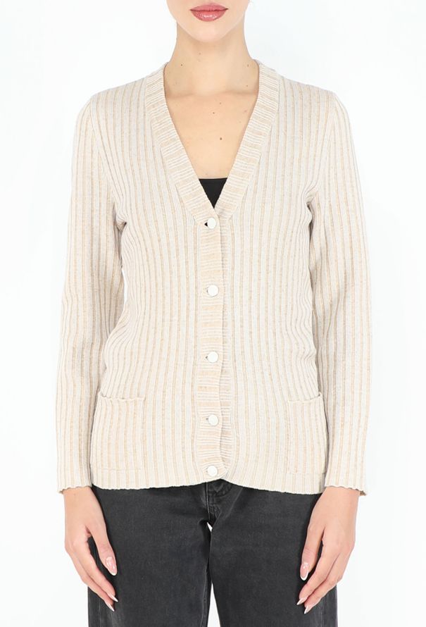 Hermès '70s Tonal Ribbed Cardigan - 1