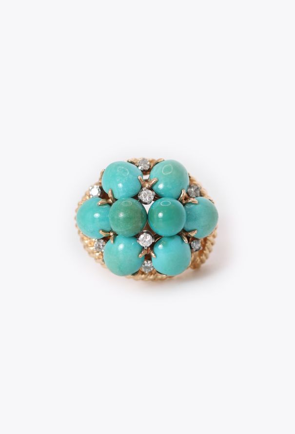 Vintage Fine Jewelry 14k Yellow Gold, Diamond & Turquoise Ring - 1