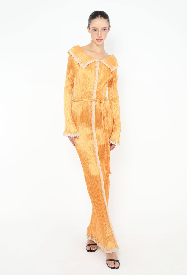 '70s Pleated Lace Trim Dress - 1