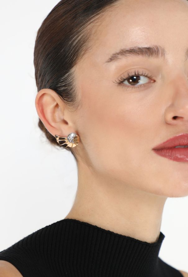 Vintage Fine Jewelry Vintage 18K Rose Gold & Diamond Shell Earrings - 2