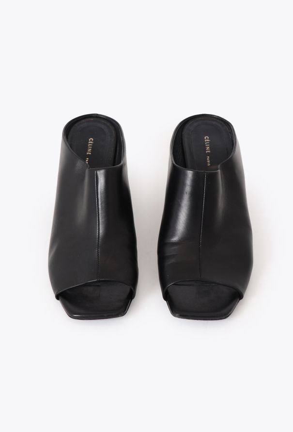 Céline Sculpted Heel Leather Mules - 2 Céline Sculpted Heel Leather Mules - 2