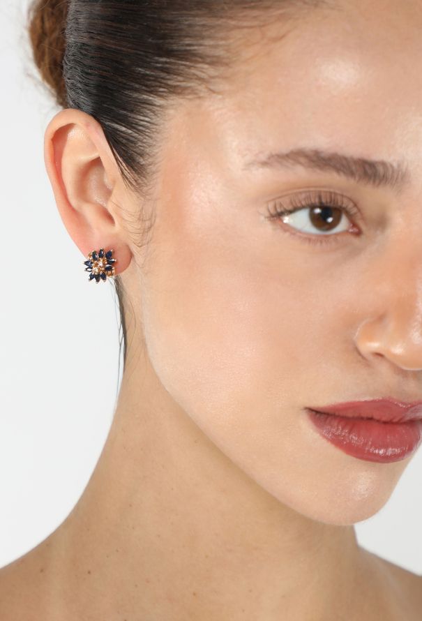 Modern Fine Jewelry 14K Yellow Gold, Diamond & Sapphire Earrings - 2