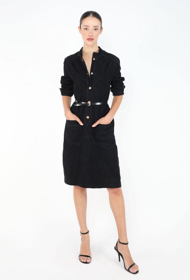 Céline Navy Suede Calèche Dress, 1970s - 1