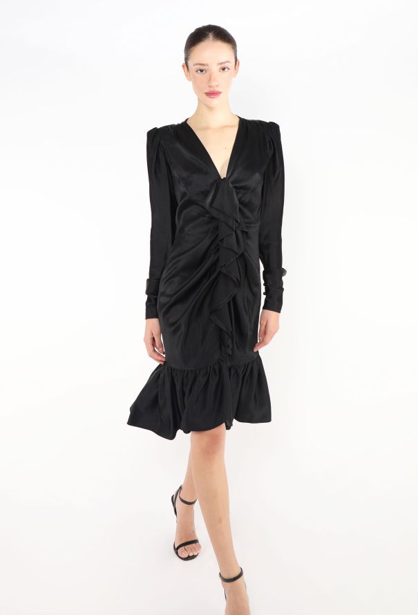 Saint Laurent Rare 1982 Satin Ruffled Dress - 3