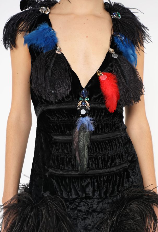 Sonia Rykiel F/W 2017 Ostrich Feather Velvet Gown - 5