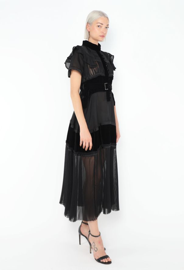 Sacai 2020 Ruffled Patchwork Midi Dress - 3