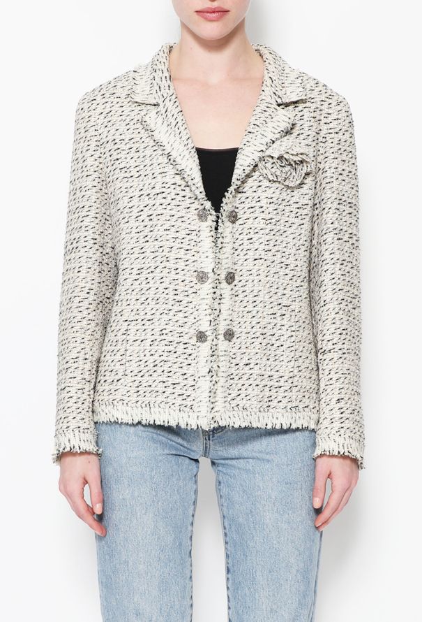Chanel 2004 Fringe Tweed Camélia Jacket - 1