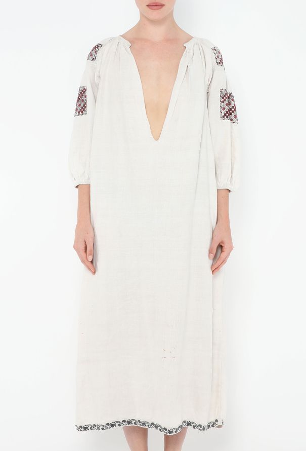 Embroidered Plunging Linen Kaftan - 3 Embroidered Plunging Linen Kaftan - 3