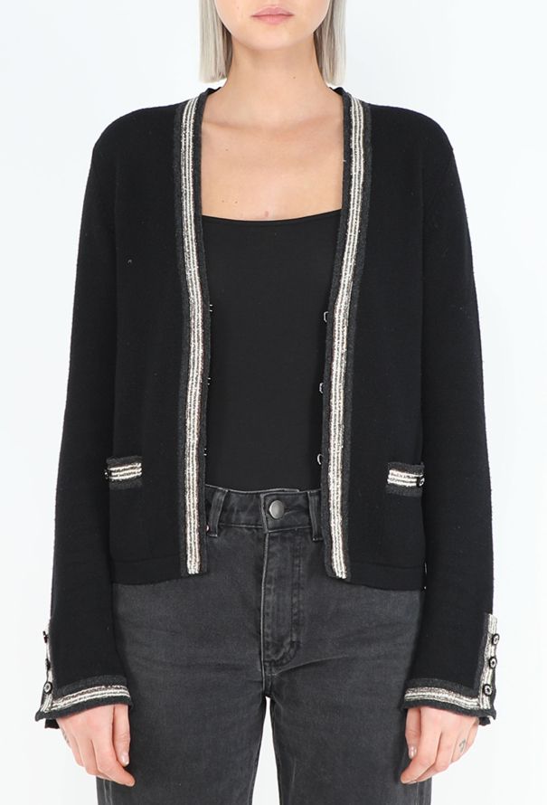 Chanel Cashmere Lamé Trim Cardigan - 4