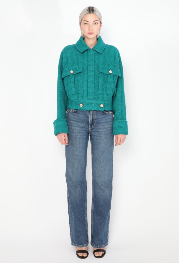 Chanel F W 2019 Tweed Bomber Jacket Green
