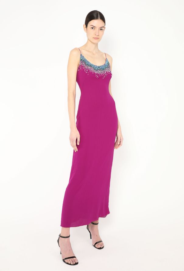 Emanuel Ungaro '90s Crystal Embellished Silk Slip Dress - 1