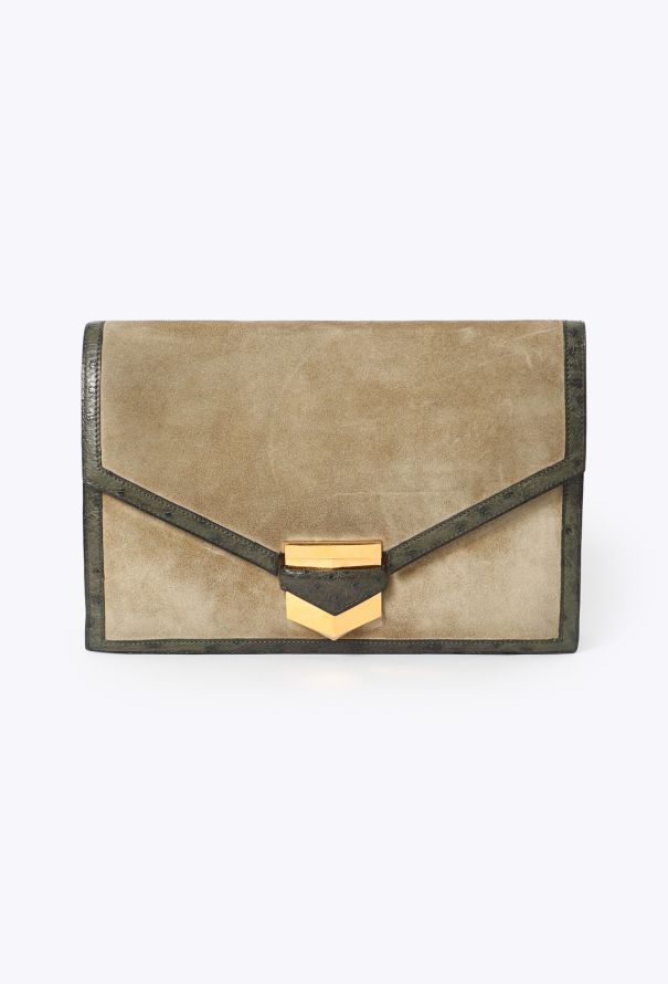Hermès '70s Veau Doblis & Ostrich Trim Pan Clutch - 1