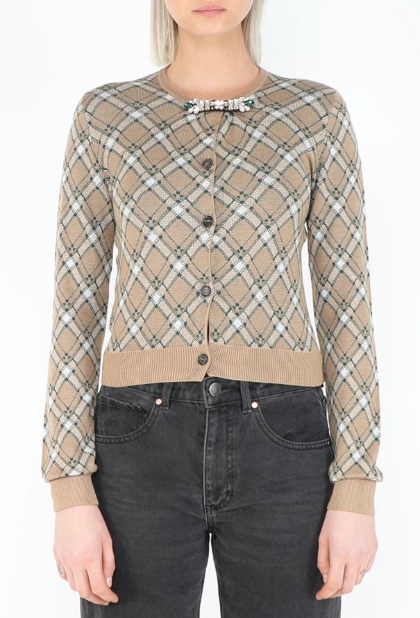 Miu Miu F/W 2020 Checkered Brooch Cardigan - 1