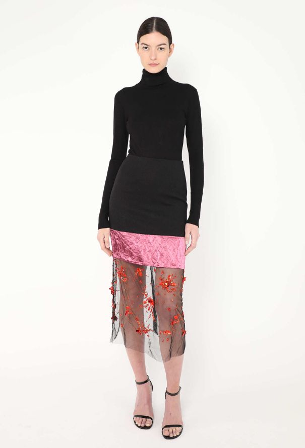 Prada F/W 2022 Embellished Net Charmeuse Skirt - 4