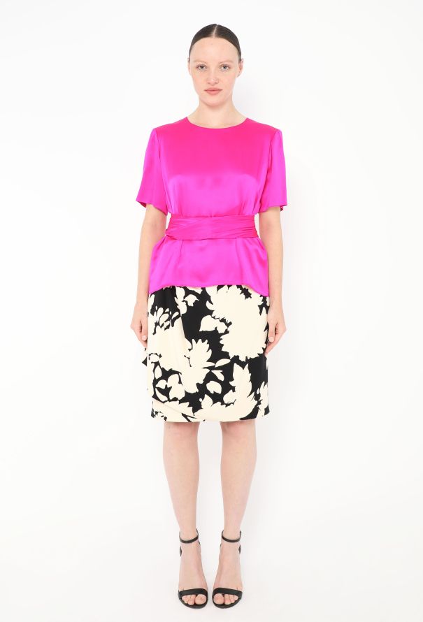 Saint Laurent Couture S/S 1991 Belted Floral Wrap Ensemble - 2