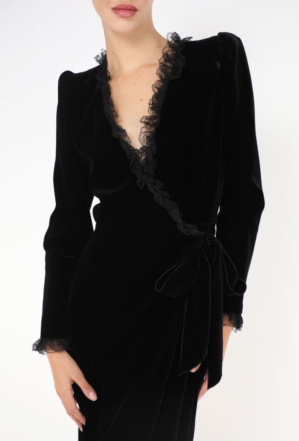 Saint Laurent F/W 2020 Lace Trim Velvet Dress - 4