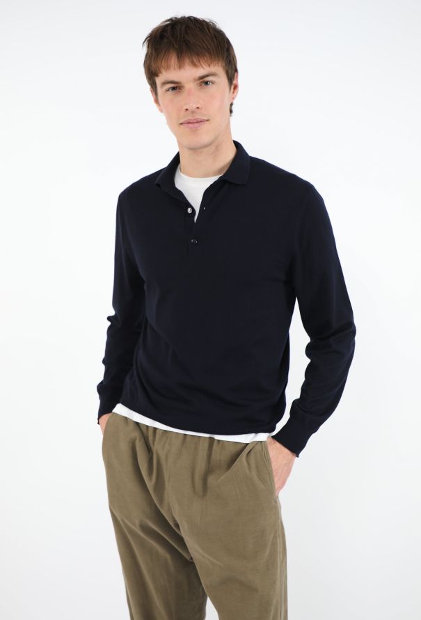 Loro Piana Navy Merino Polo Top - 1
