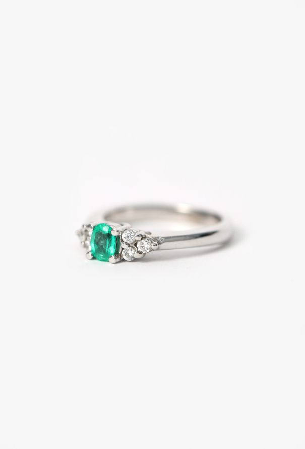 Modern Fine Jewelry 14K White Gold, Emerald & Diamond Ring - 5