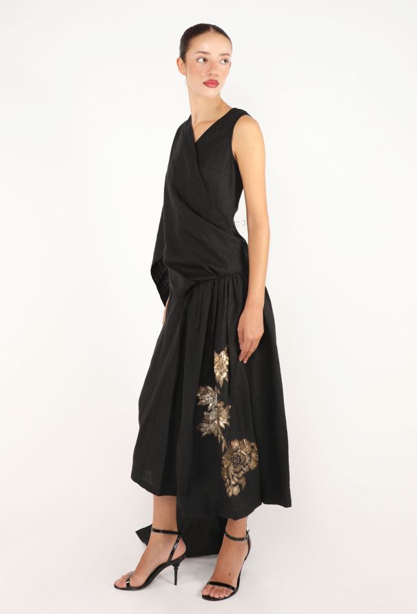 Dries Van Noten Draped Embroidered Linen Dress, S/S 2000 - 7