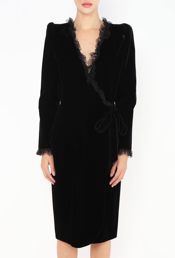Saint Laurent F/W 2020 Lace Trim Velvet Dress - 3