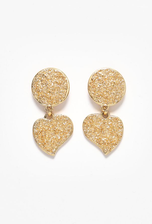 Saint Laurent Vintage Textured Heart Clip Earrings - 1