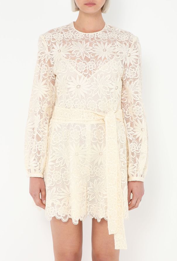 Valentino Belted Floral Lace Romper - 2
