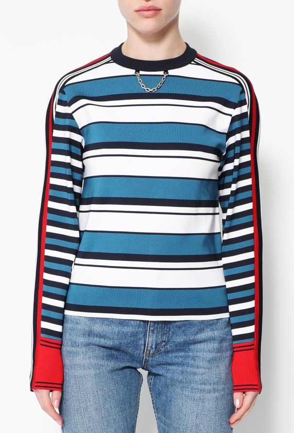 AUTH Louis Vuitton Signature LV Knit Tee Blue White Red Shirt