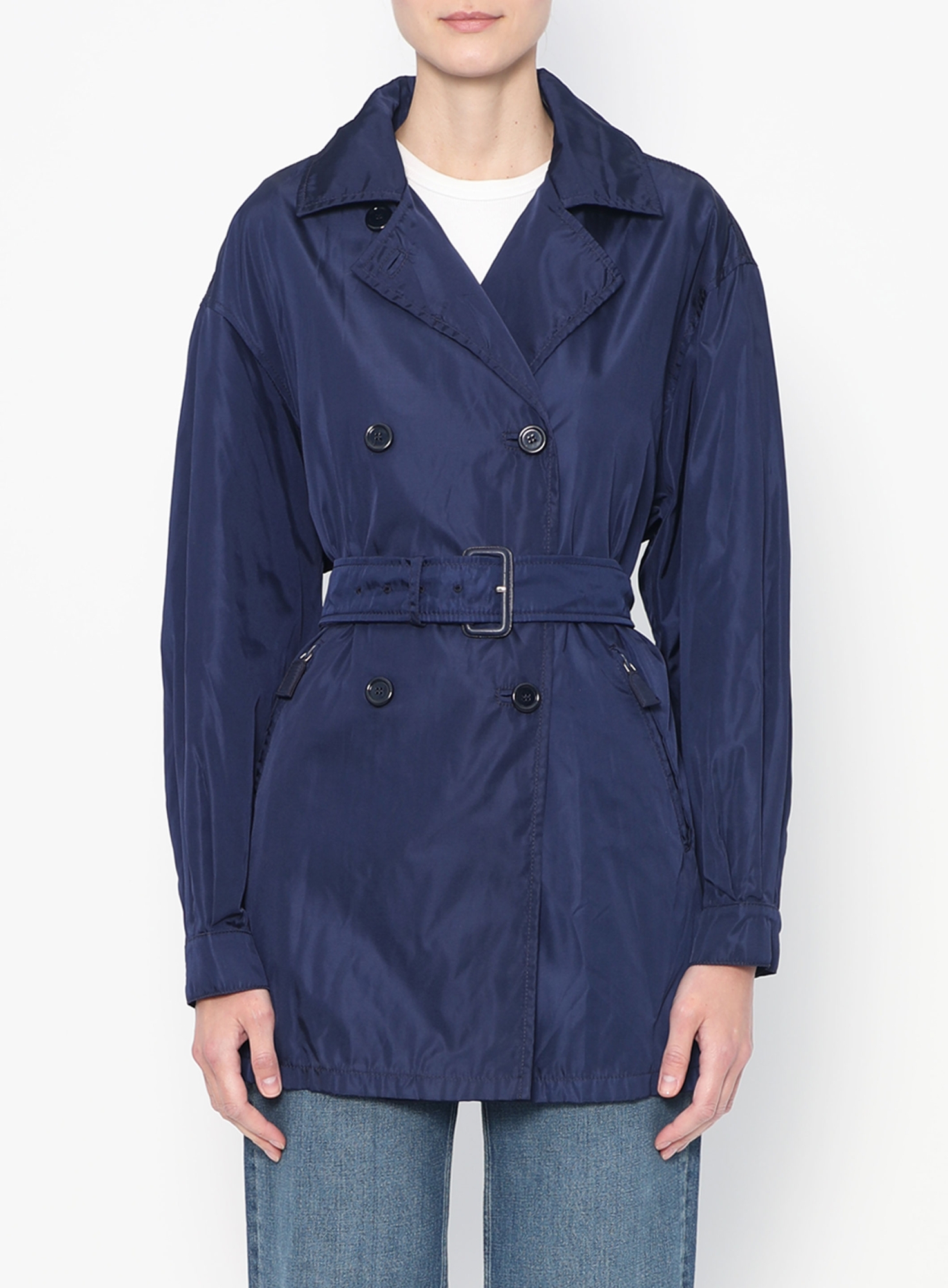 ジャケット・アウター prada nylon trench coat (46) navy 90s Nylon Belted Trench Coat | Authentic & Vintage | ReSee