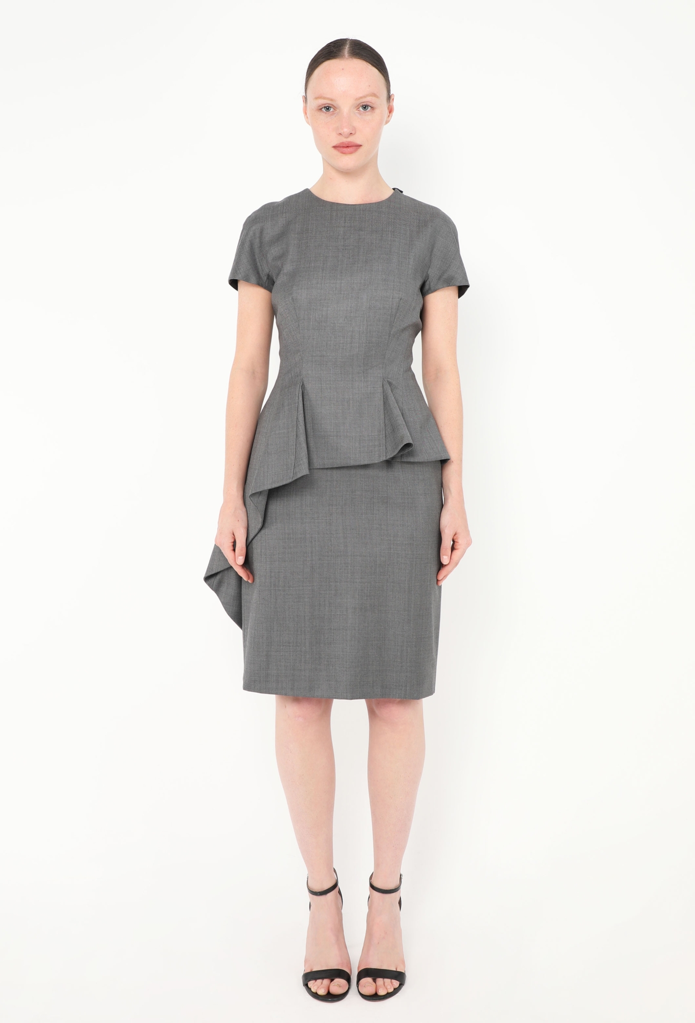 grey ruffle sleeve dress Grey Front Tie Ruffle Sleeve Maternity Midi Dress main image 1