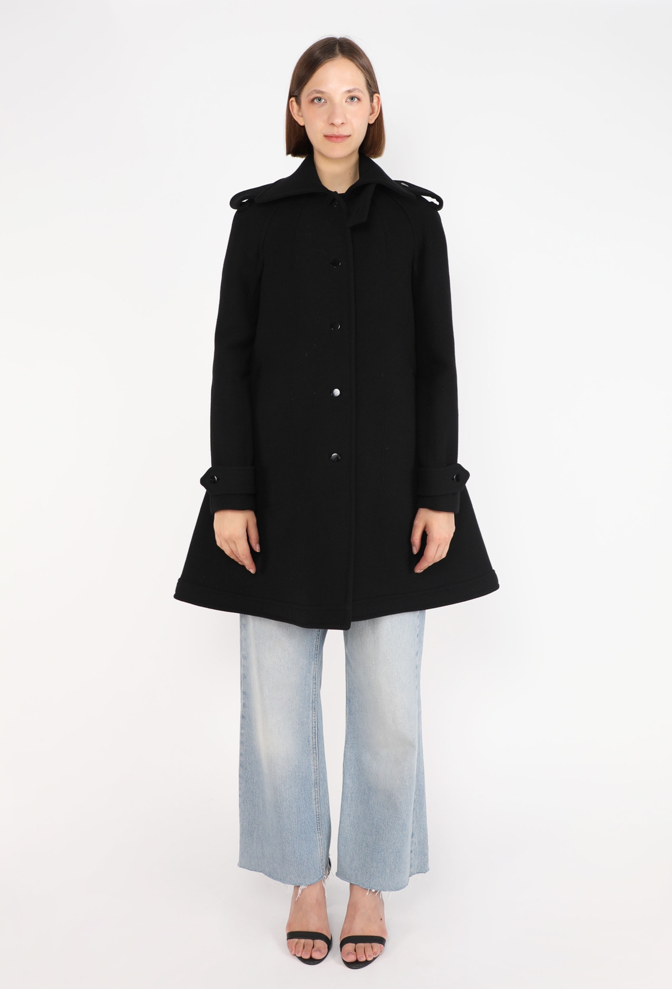 BALENCIAGA ブラック ダブルブレストコート 34 Flared Épaulette Coat, F/W 2003 - Balenciaga | ReSee