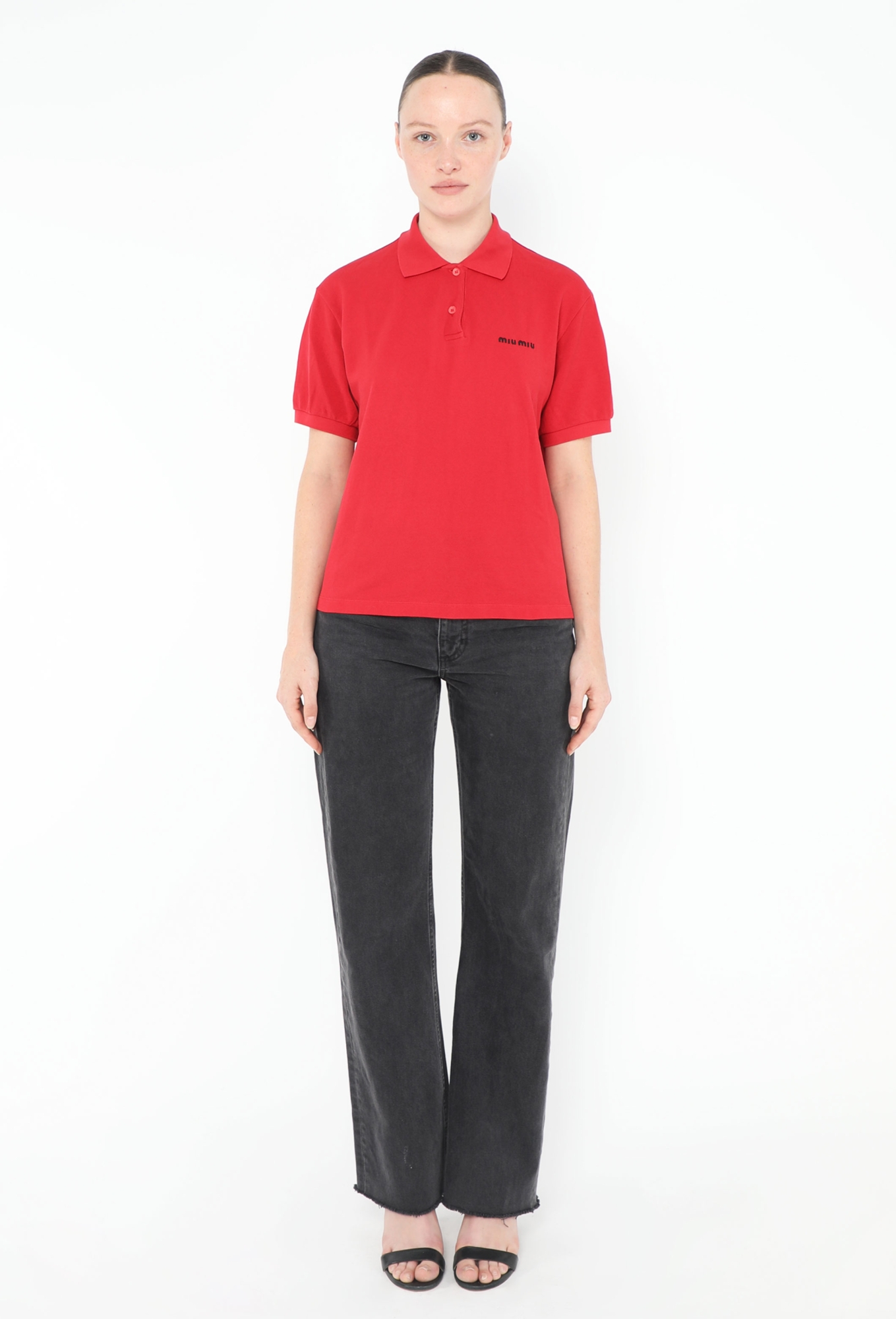 トップス Miu Miu SS2024 Pique & Poplin Polo Shirt S/S 2024 Piqué Emblem Polo - Miu Miu | ReSee