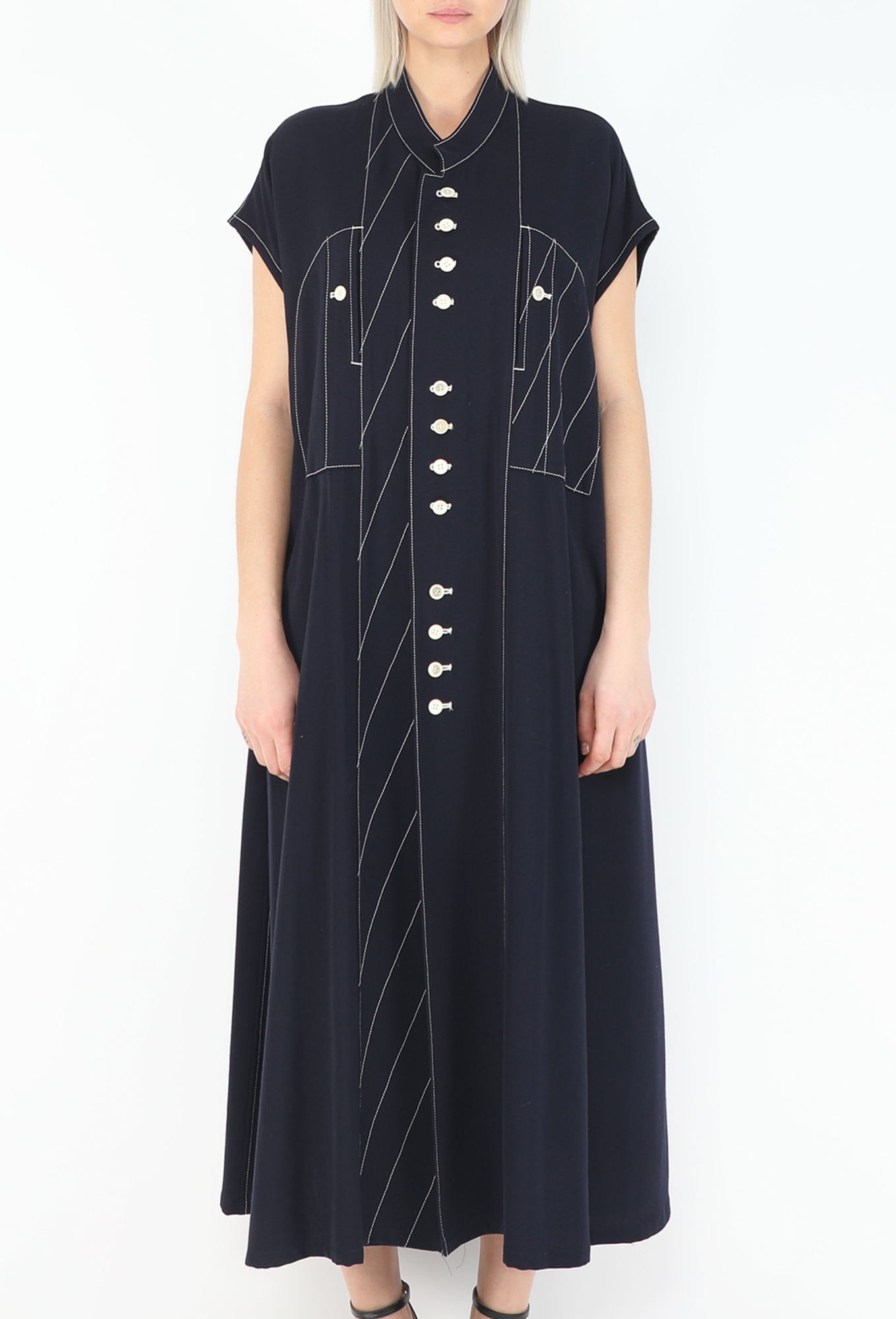 F/W 1993 Contrast Stitch Flared Dress - Yohji Yamamoto | ReSee