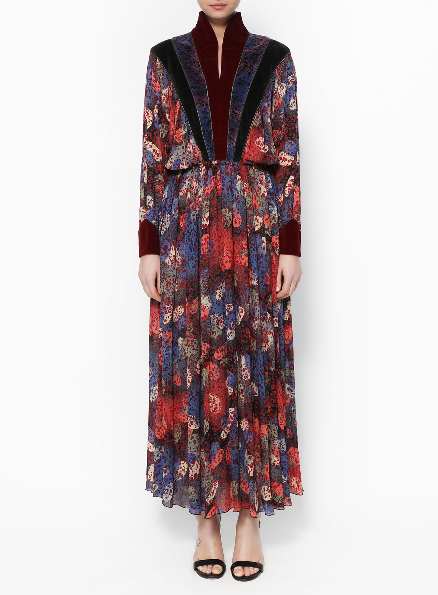 bohemian velvet dress Velvet Bohemian Dress, Floral Print, Long Sleeve, Elegant