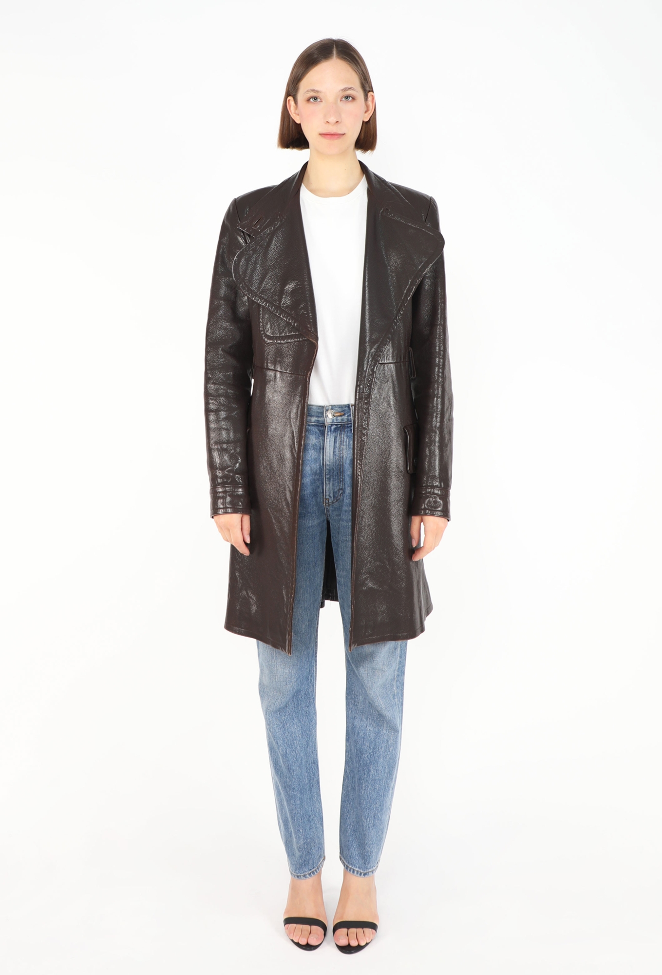 CHANEL フェイクレザー　ジャケット RARE F/W 1997 Notched Leather Coat - Chanel | ReSee