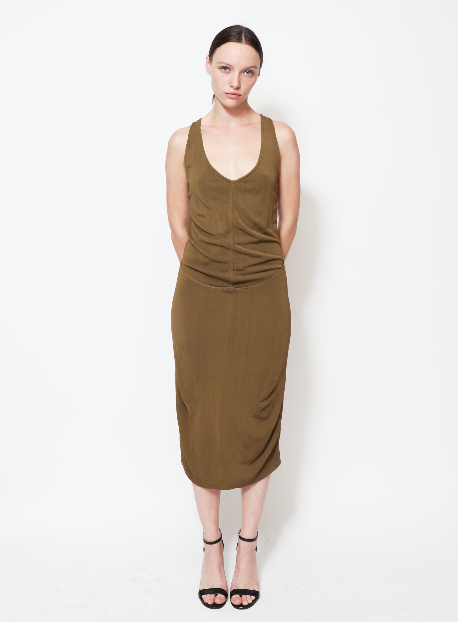 90s Khaki Ruched Dress | Authentic & Vintage | ReSee