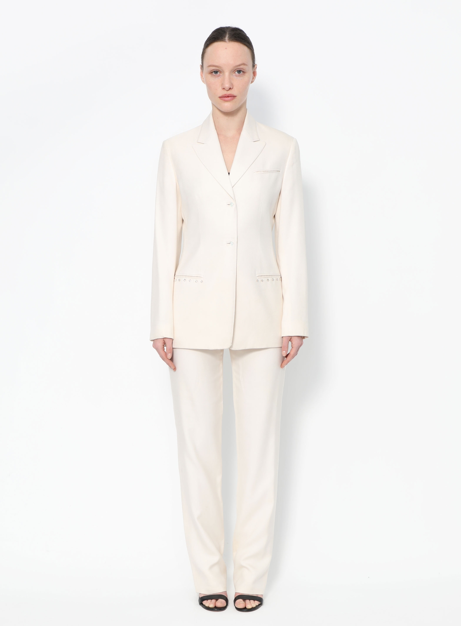 GIANNI VERSACE シングルセットアップスーツ アイボリー/VW288 Embellished Silk Suit | Authentic & Vintage | ReSee