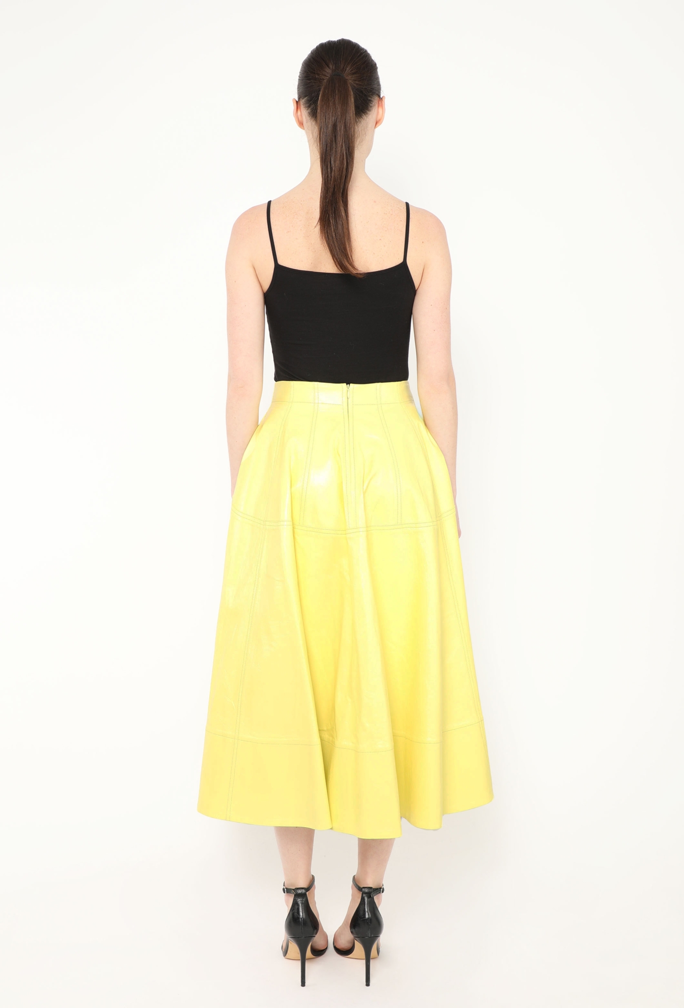 yellow long leather skirts