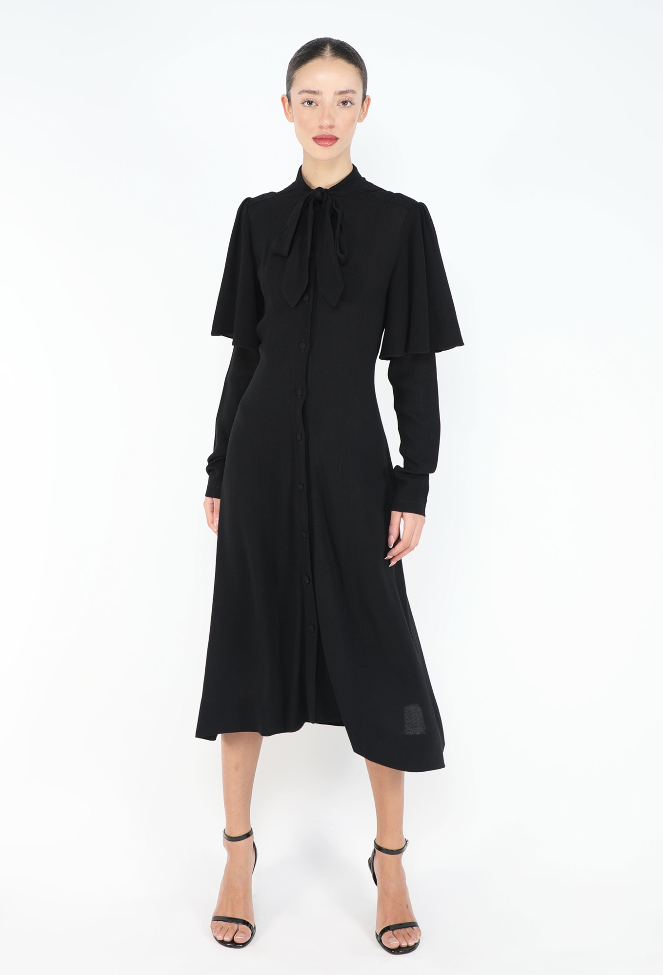 70s black dress with sleeves 70s Umba for Parnes Feinstein Black Dramatic Sleeve Dress Size L – CRITERIA  VINTAGE main image 0