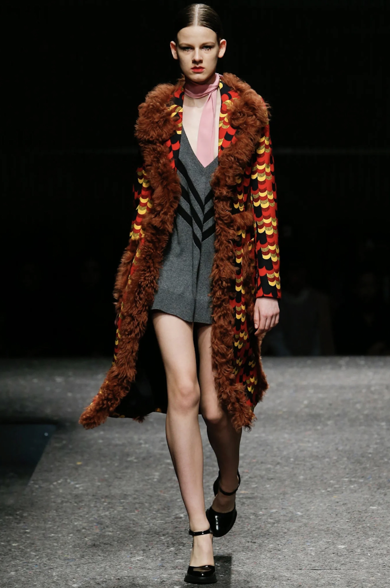 F/W 2014 Graphic Shearling Trim Coat - Prada | ReSee
