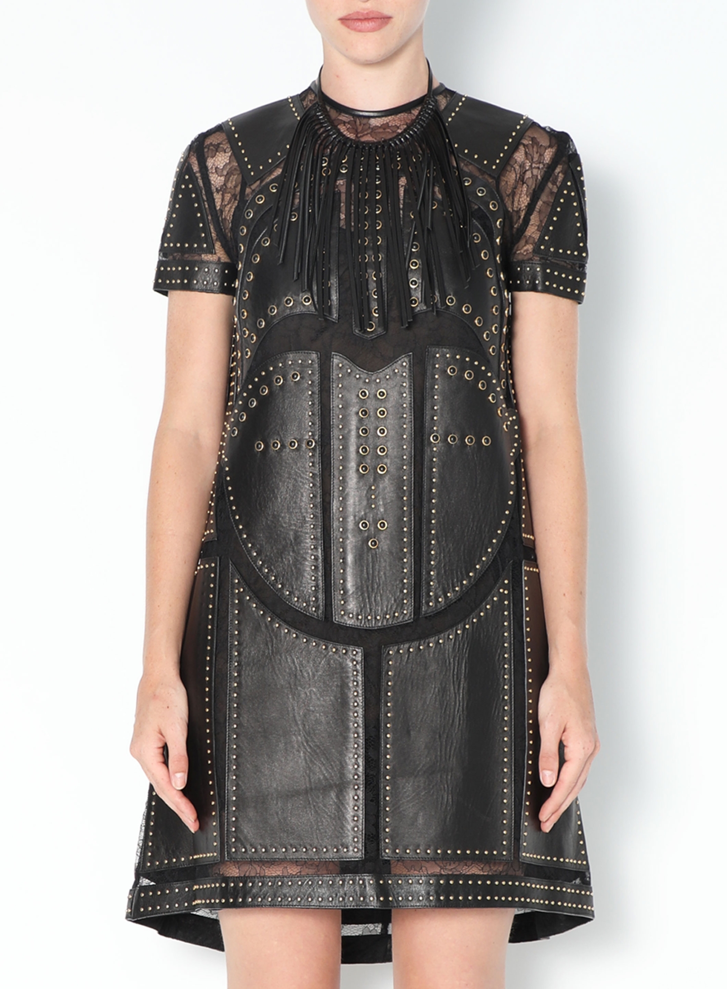 chinese dress ladies Valentino Black Laser-Cut Leather Long Sleeve Mini Dress – MSA Haute Couture