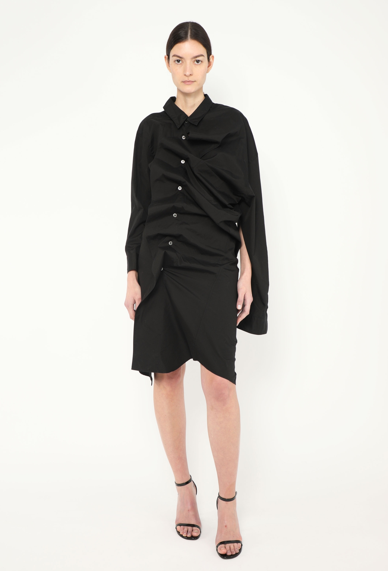 white dress shirt black buttons Gianna Maxi Shirtdress Black Cotton/Nylon Faille