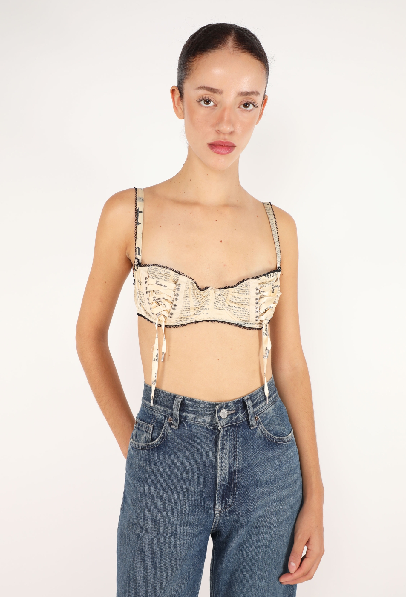 Newspaper Print Silk Bralette, 2004 - John Galliano | ReSee