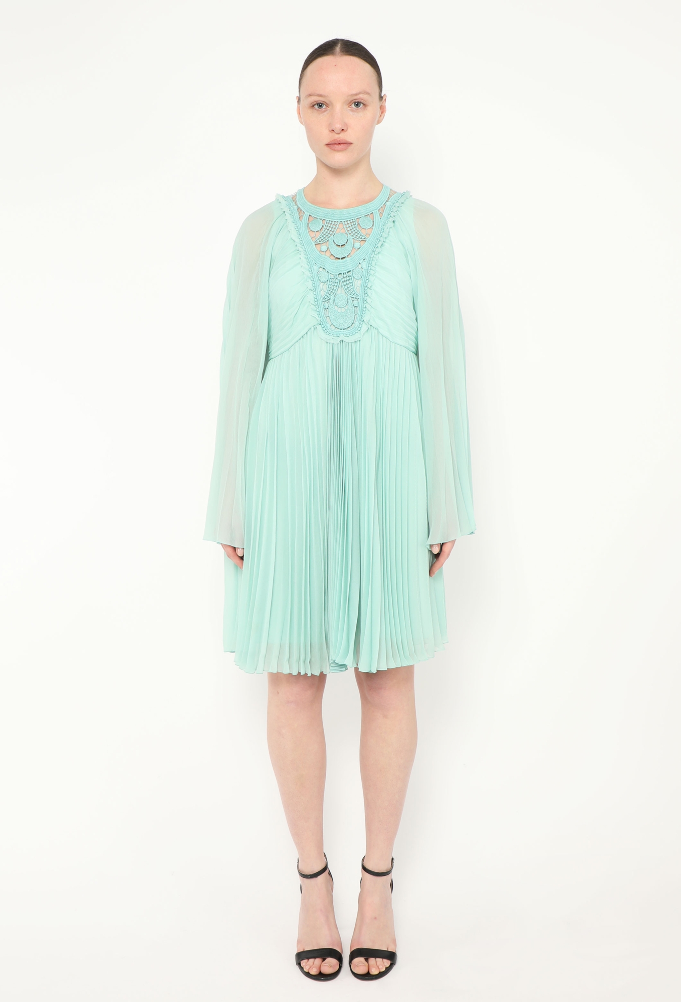vintage pleated chiffon dress Vintage 1950's Pleated Turquoise Blue Chiffon Party Dress