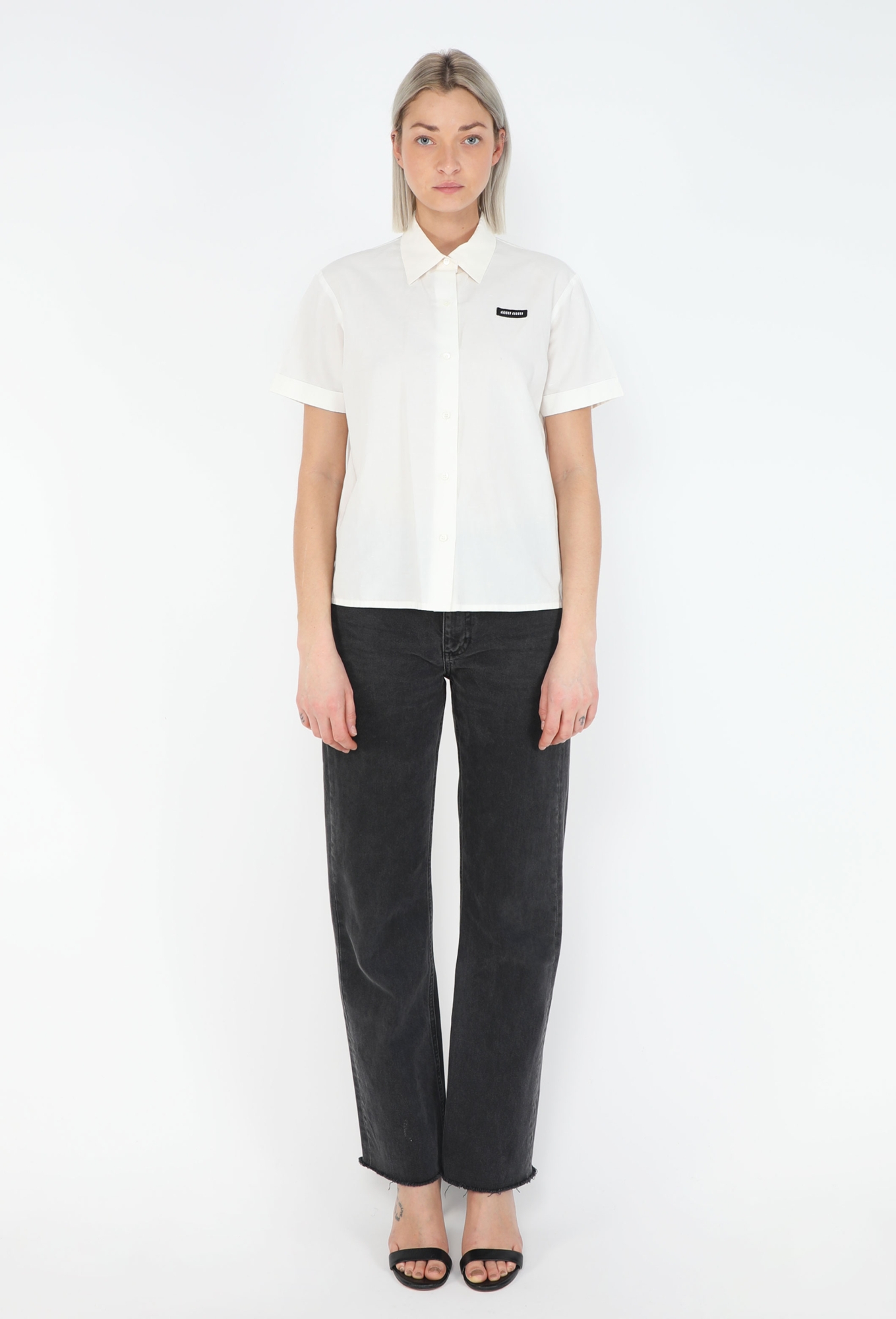 miu miutシャツ 2024 Cotton Logo Shirt - Miu Miu | ReSee