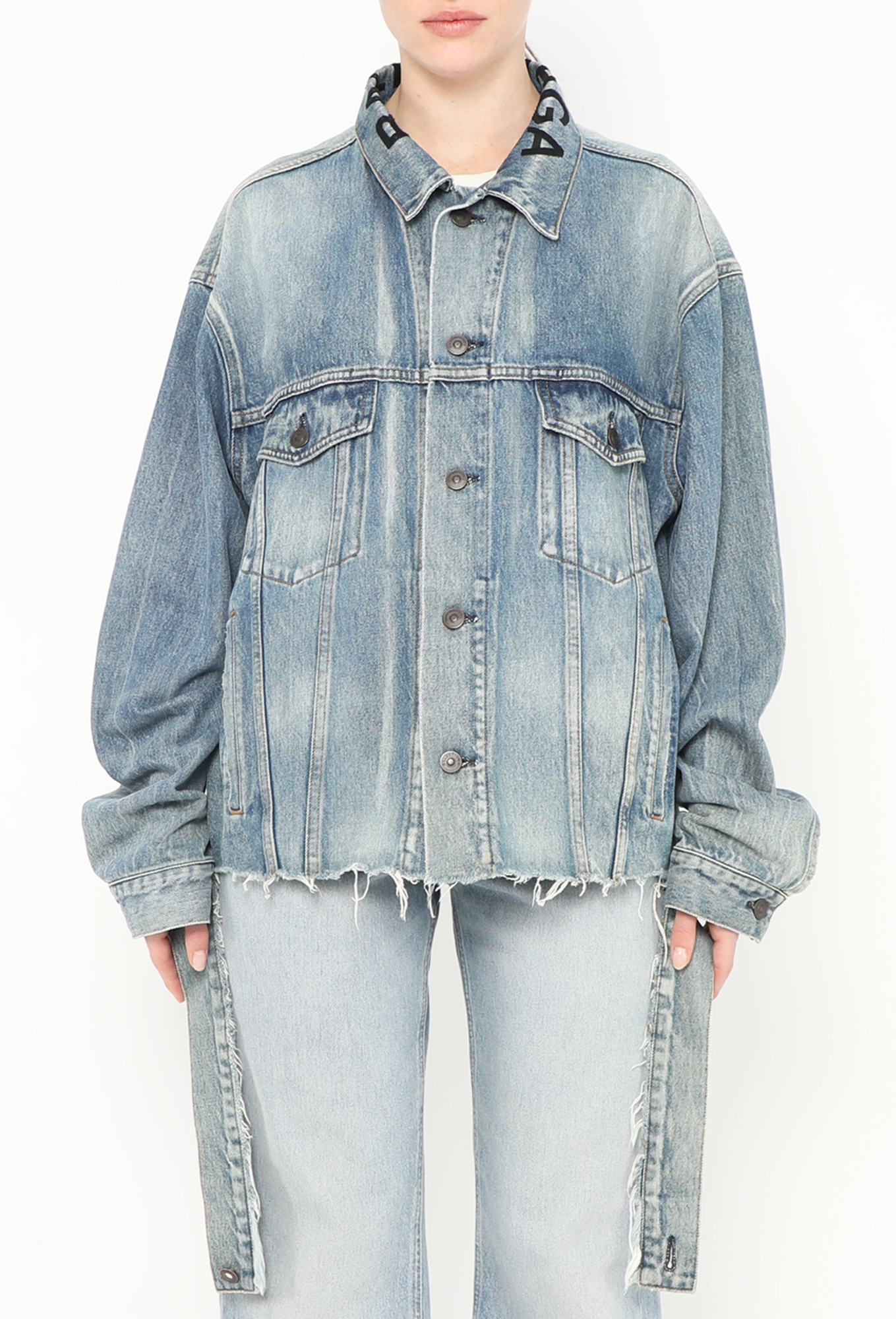 Distressed Logo Denim Jacket - Balenciaga | Authentic & Vintage 
