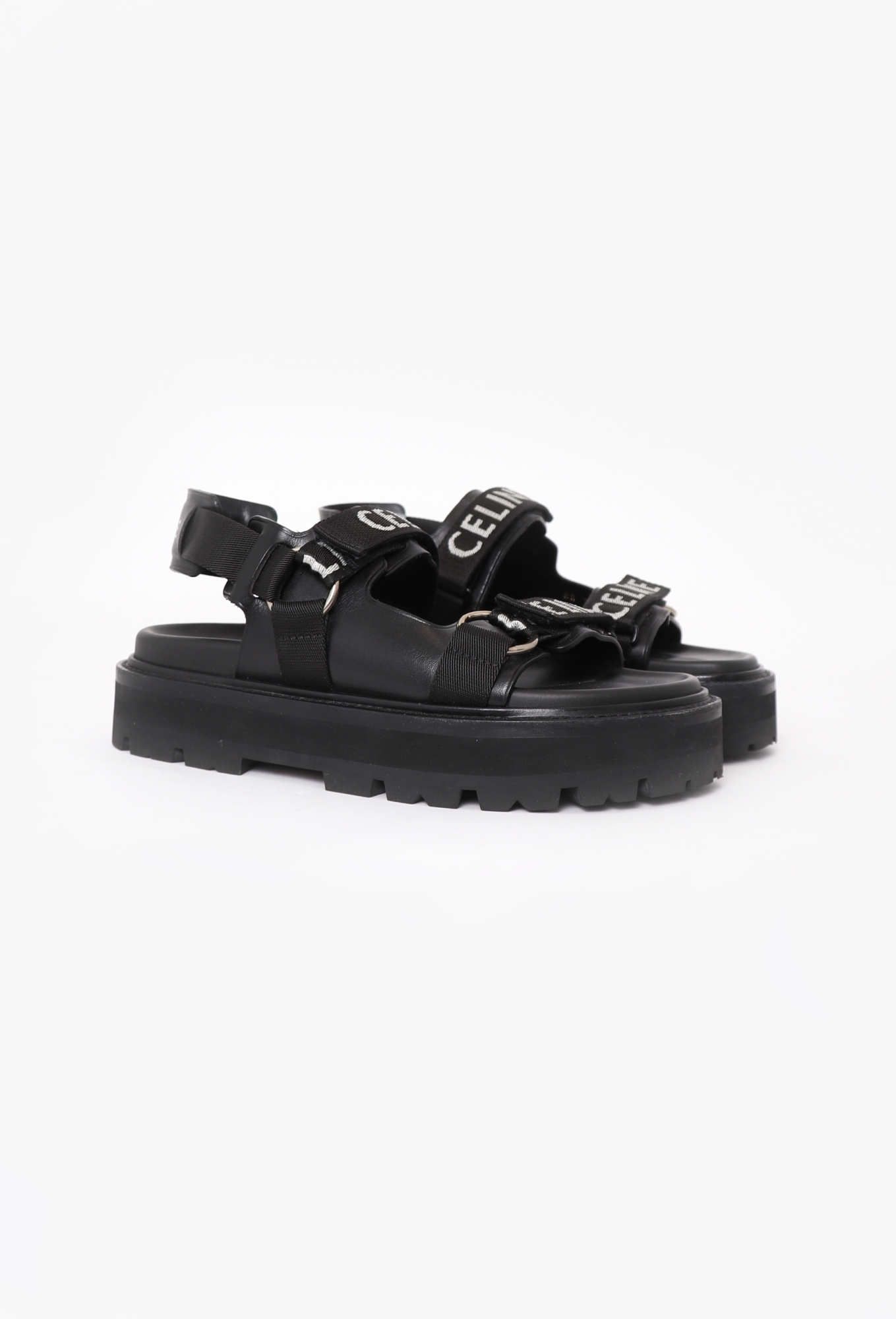 む*う様 CELINE バックレスラップレザーパンプス ブラック 2022 Logo Platform Sandals - Céline | Authentic & Vintage | ReSee
